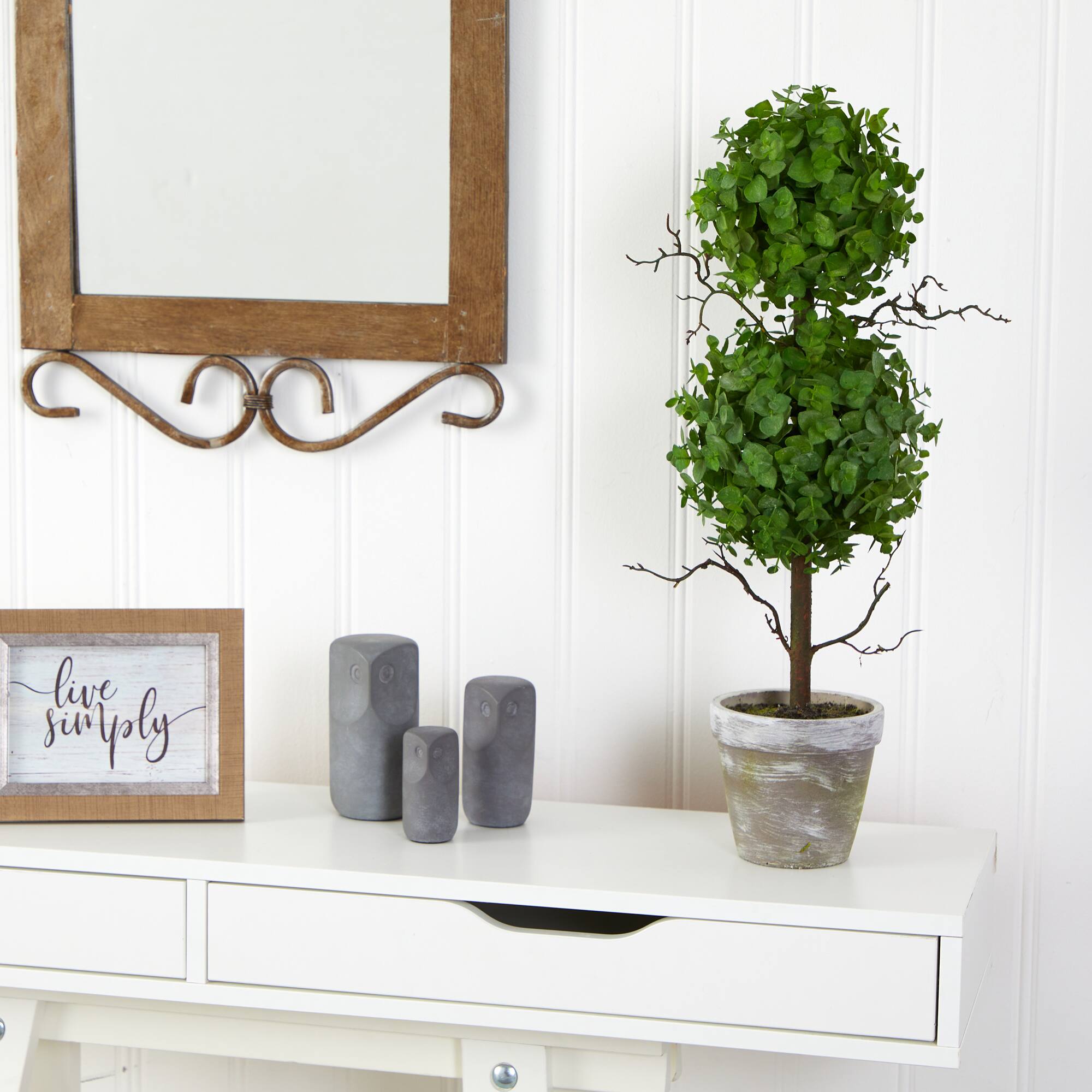 24" Potted Eucalyptus Double Ball Topiary Tree